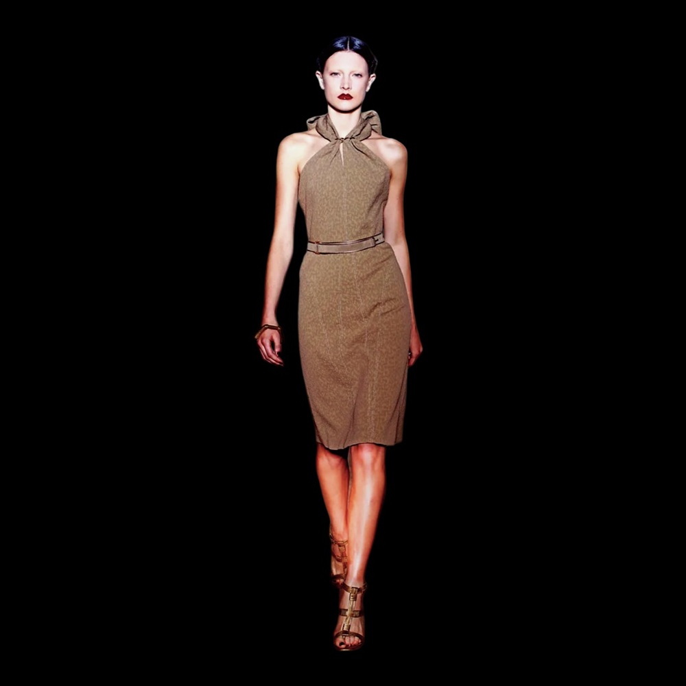 Vintage Yves Saint Laurent Runway Minimalist Halter Strap Textured Sheath Dress - Picture 3 of 8